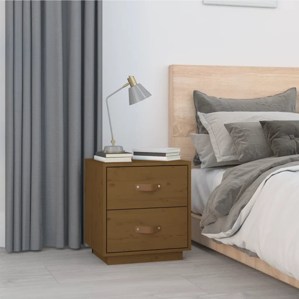 Comodino | Armadio da Notte | Mobiletto da notte Marrone Ambrato 40x34x45 cm in Legno Massello di Pino