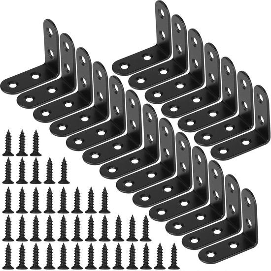Beugoli per angoli in acciaio inossidabile - supporto angolare con viti - mobili scrivania tavolo pannello - 40x40mm - 20 pezzi - nero