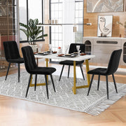 Tavolo da pranzo rettangolare con 4 sedie, piano effetto marmo, gambe dorate in MDF, nero e oro, per cucina