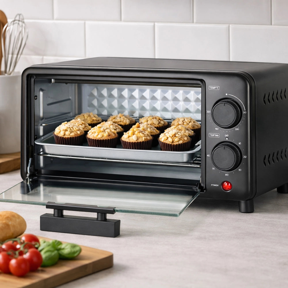 Forno Elettrico Capacità 10 Litri Potenza 800W Temperatura Regolabile e Timer Nero