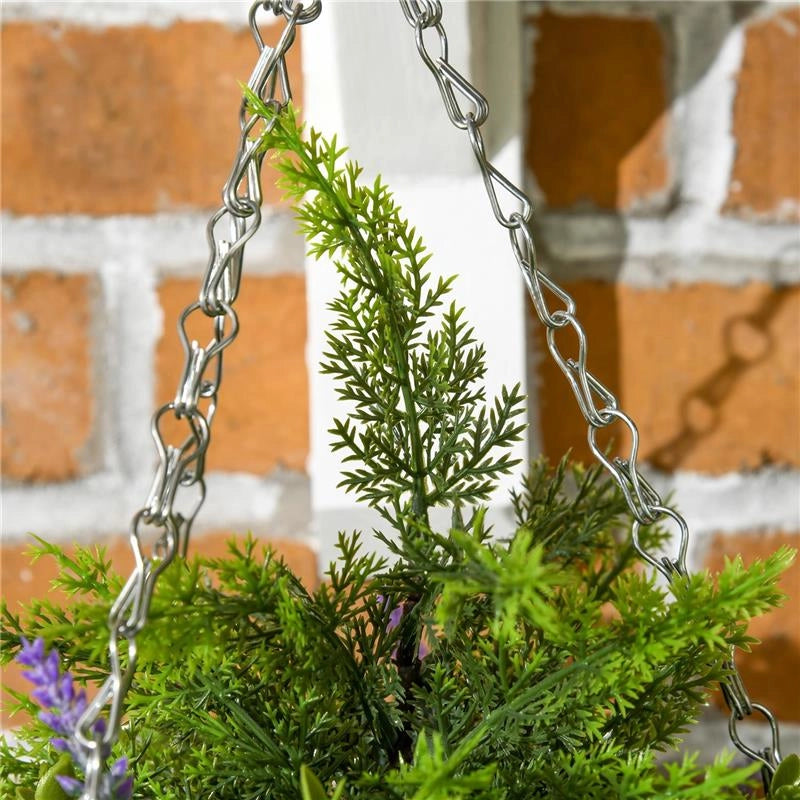 SET 2 PIANTE FINTE DI LAVANDA CON VASO E GANCIO IN PE E VIMINI Ø 25X34 CM VERDE E VIOLA