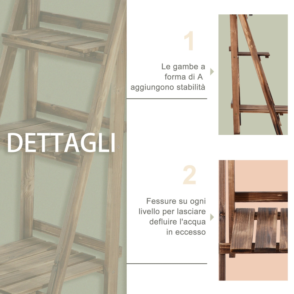 Portapiante Pieghevole a 3 Livelli in Legno di Abete per Esterno ¨C zephmum ¨C 80x37x93cm