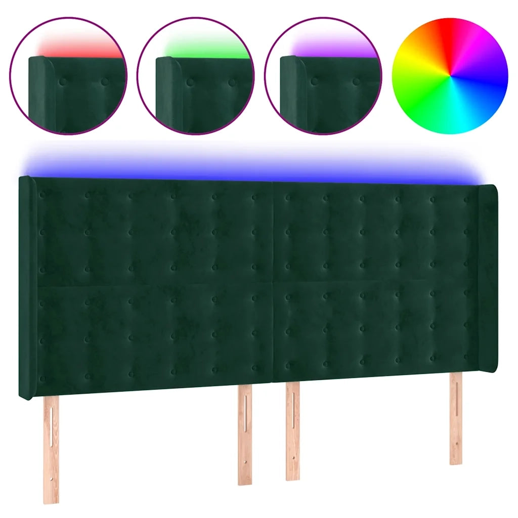 Testiera a LED Verde Scuro 183x16x118/128 cm in Vellutocod mxl 97921