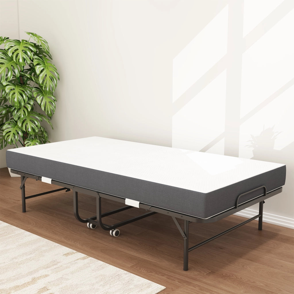 Letto pieghevole singolo 90x190 cm con materasso in schiuma viscoelastica nero