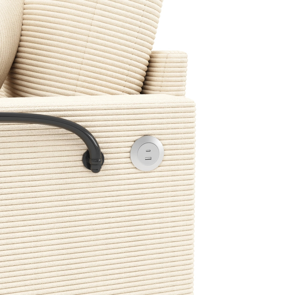 Divano letto 2 posti 163x140x82 cm in tessuto beige con USB e portabicchieri