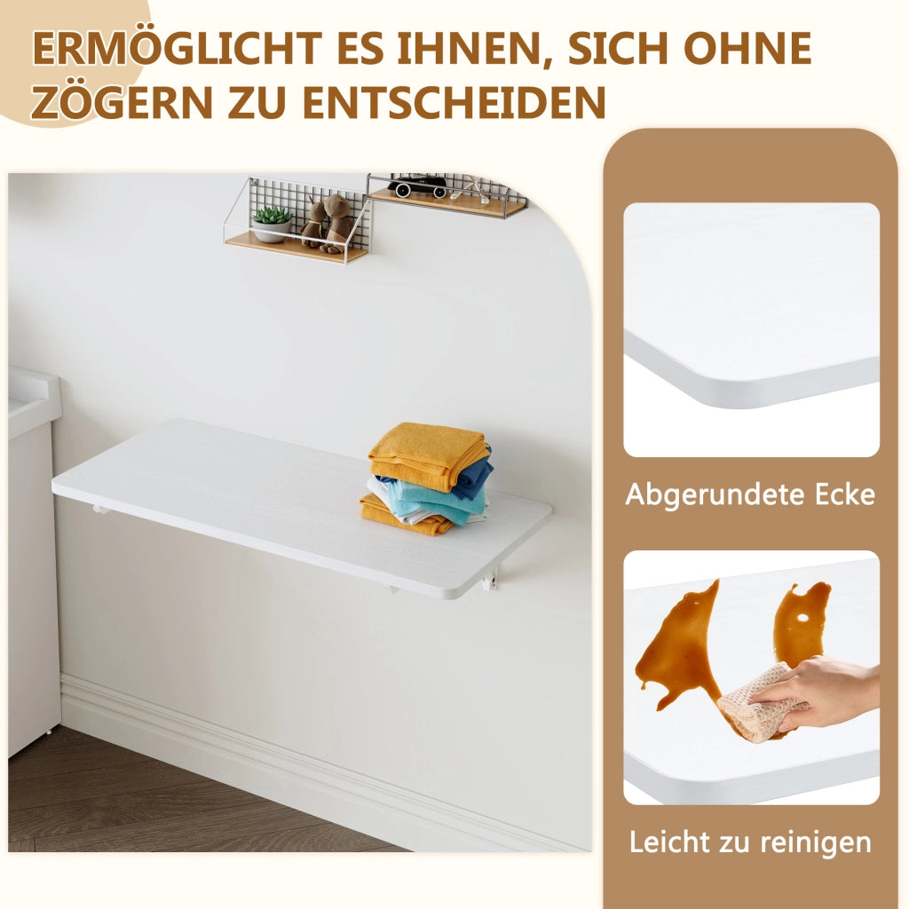 Scrivania pieghevole multifunzionale a parete in MDF con supporto metallico, per lavanderia e cucina, bianco