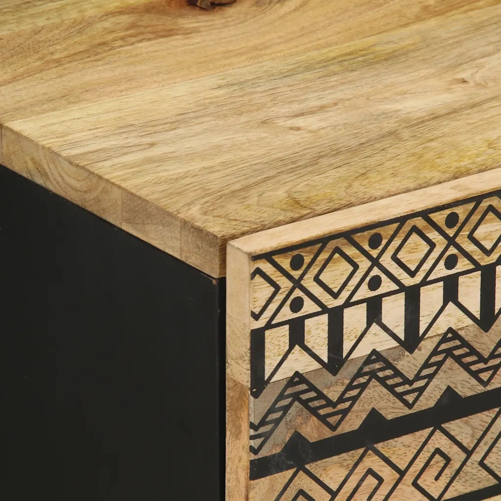 Comodino Nero 40x33,5x46 cm in Legno Massello di Mango Grezzo 4018624
