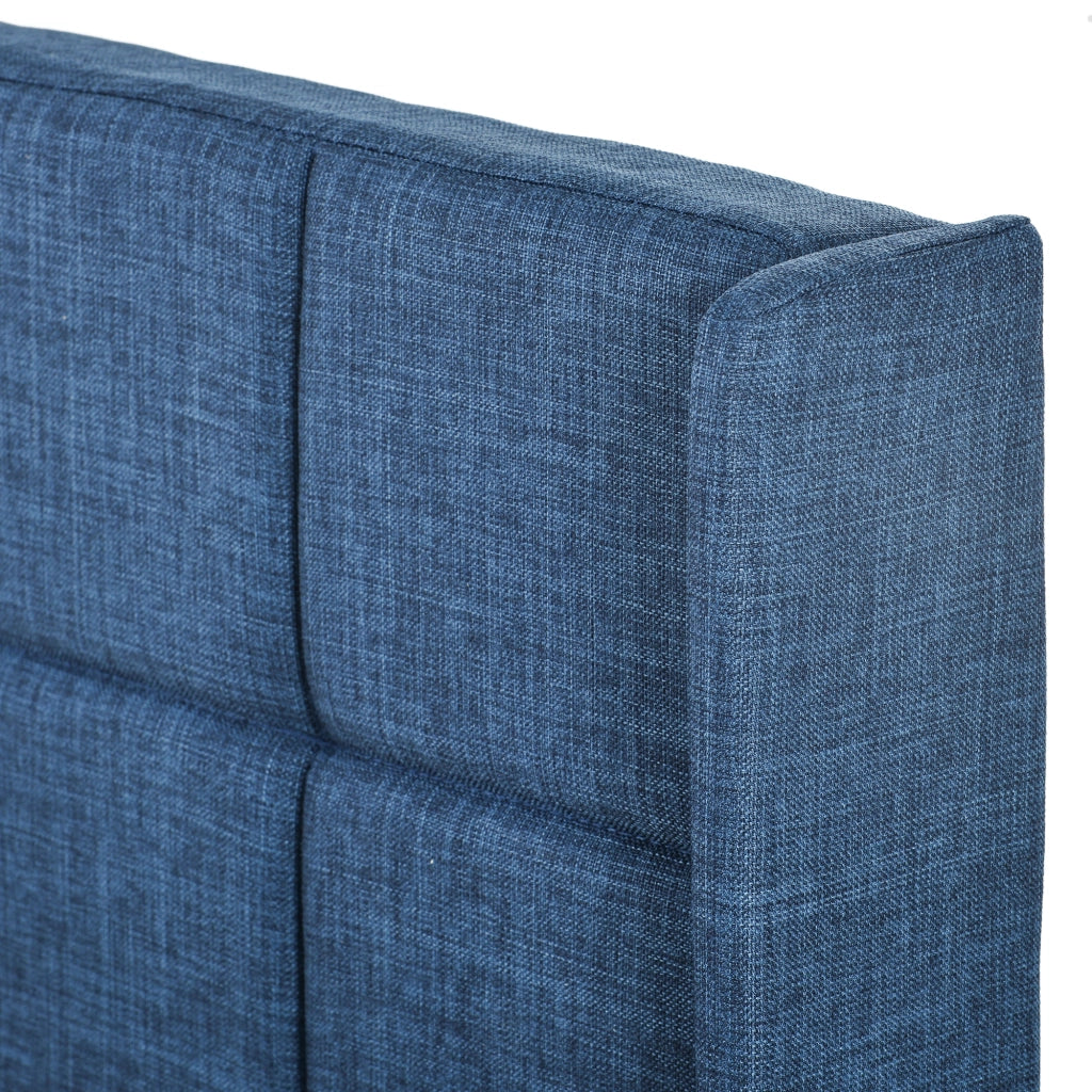 Letto Singolo 90×200 cm con Testiera Imbottita e Doghe; senza Materasso; in Lino Blu