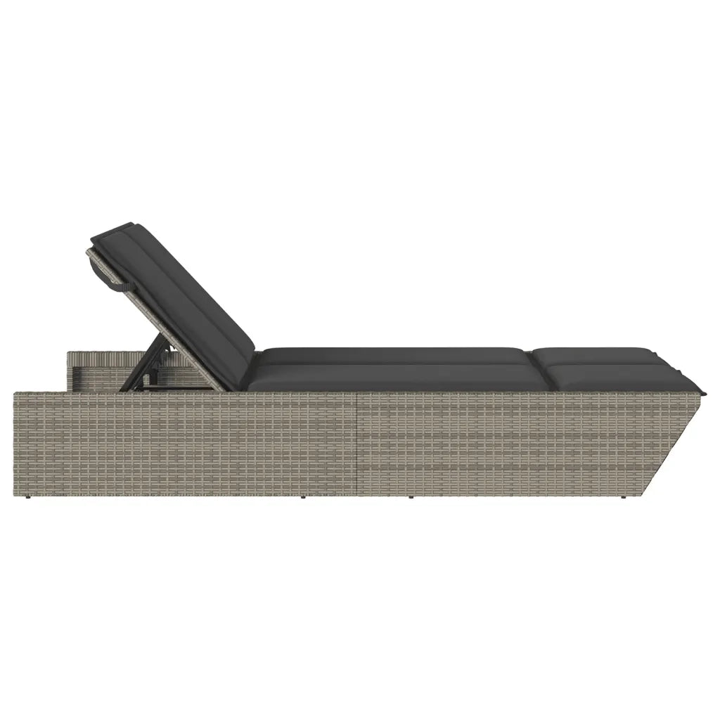 Lettino Prendisole Doppio con Cuscini Grigio in Polyrattan 368181