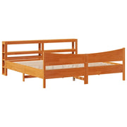 Letto matrimoniale | Letto per adulti | Giroletto con Testiera Marrone Cera 200x200 cm Massello Pino