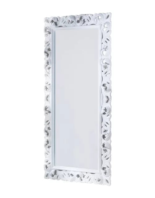 Specchiera rettangolare barocca intagliata bianco lucido l.107xp.5 h.207