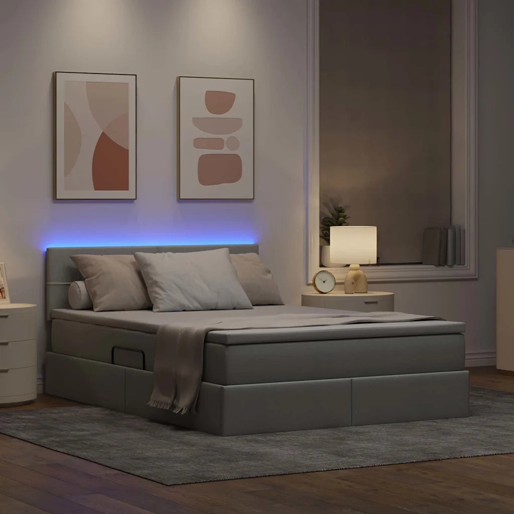 Letto con contenitore LED e materasso Grigio Chiaro