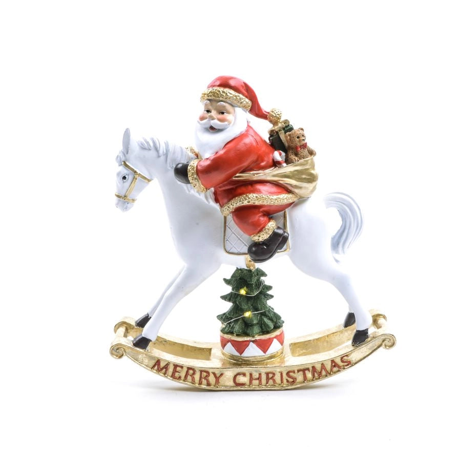 BABBO NATALE SU CAVALLO A DONDOLO CON LUCI  26.5X10.5X28.5H CM