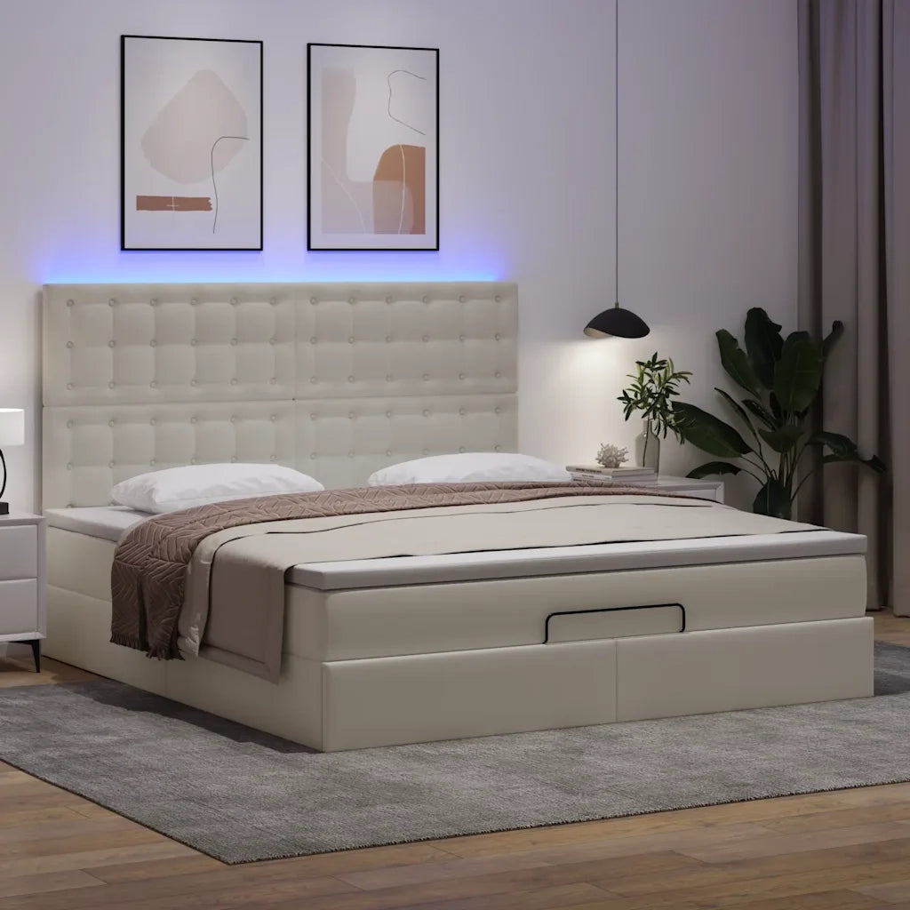 Struttura Letto Pouf con Materasso Bianco 180x200 cm Similpelle 3313866