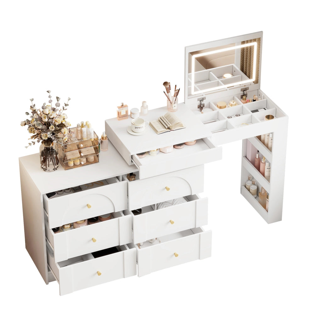 Tavolo da Trucco Girevole con LED ¨C MINIMAL ¨C Bianco 105x40x80cm