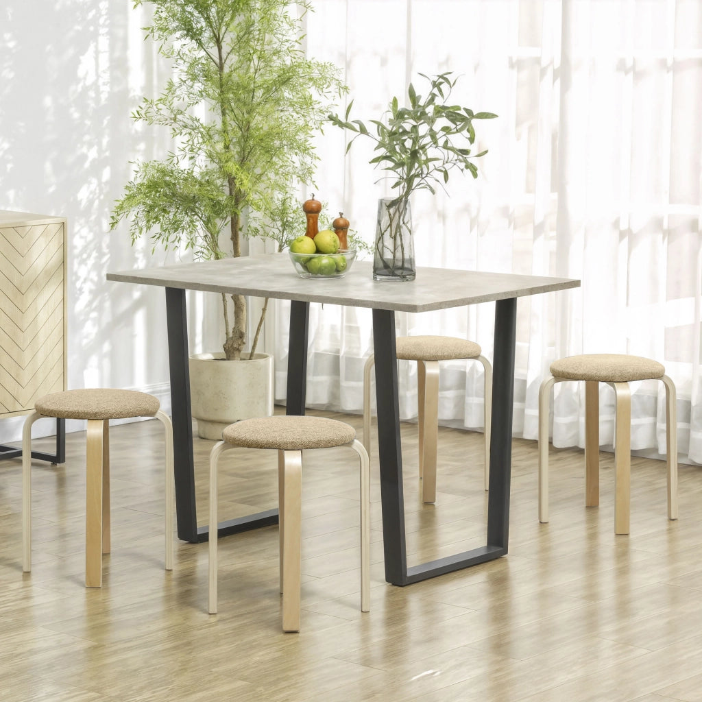 Set 4 Sgabelli Rotondi Impilabili ¨C Xylo ¨C Seduta Imbottita Legno Cucina Beige