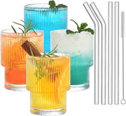Set di bicchieri da cocktail con canne di vetro, con 4 pezzi, bicchieri vintage per tè freddo e caffè, ideale per cocktail, whisky e birra