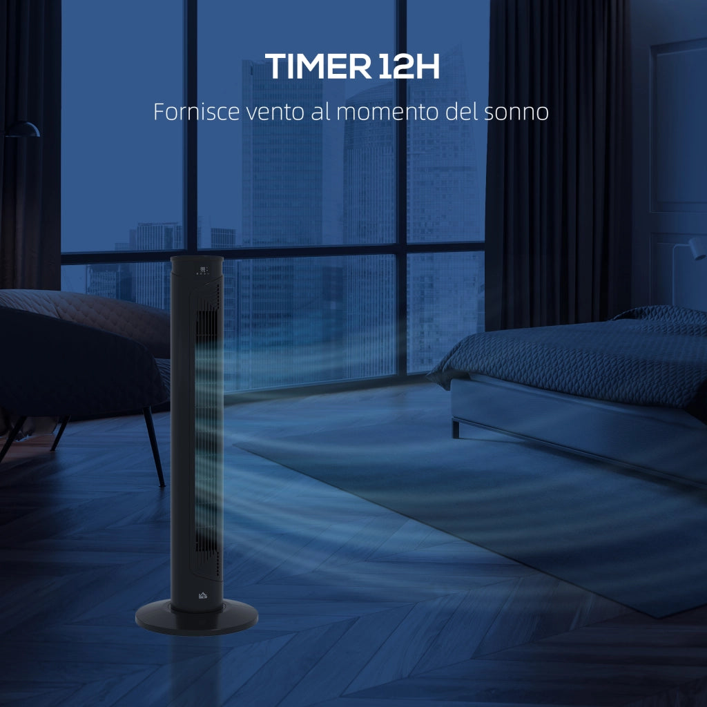 Ventilatore a Torre 45W a 4 Modalit¨¤ e 3 Velocit¨¤ con Timer da 12h, in ABS, ?31.5x93 cm, Nero