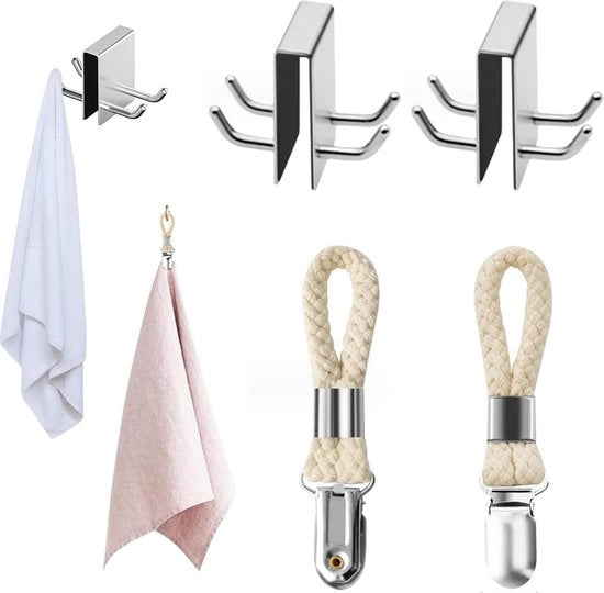 Set di 4 Asse da Asciugamano con Supporto per Rasoi con Panno di Protezione in Vetro - Acciaio Inossidabile - Diccia del Vetro 11-12 mm