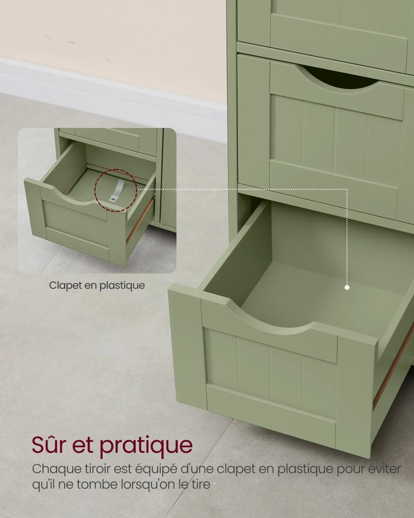 Mobiletto da bagno indipendente mobile contenitore con 4 cassetti 30 x 55 x 82 cm anta singola ripiano regolabile per soggiorno cucina e corridoio verde 12_0006501