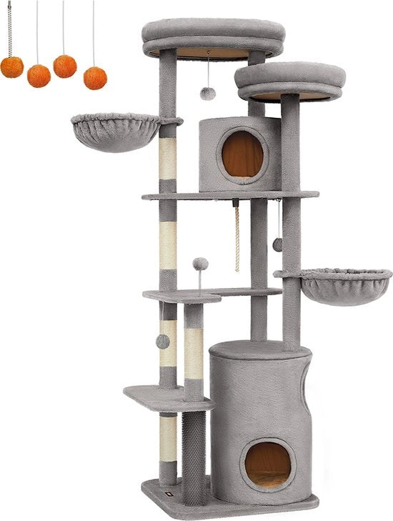 Scala per arrampicata - Scala per arrampicata - Torre di scalata - Piattaforma di scala - Piuma - Sisal - 60cm x 55cm x 196cm - Grigio chiaro