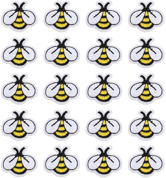 Stickers per Bordo per Tessuto 20 Pezzi - Filo Tessuto - Stickers Decorativi - Accessori per Ricamo - Adatto per Borse/Giubboni/Jeans - Disegno Unico a Forma di Api - Bordo per Patch