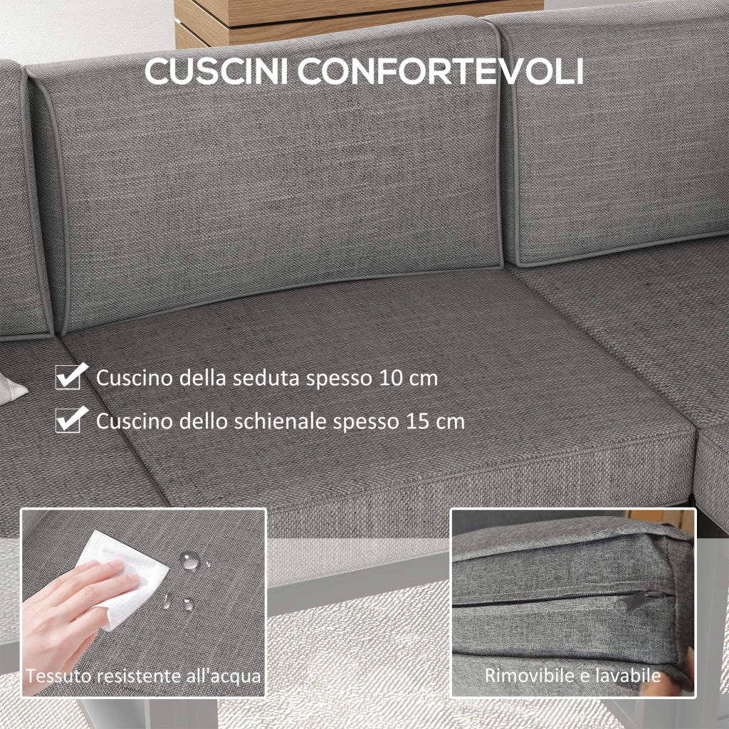 Salotto da Giardino con Divano e Tavolino in Alluminio con Cuscini Imbottiti, Grigio