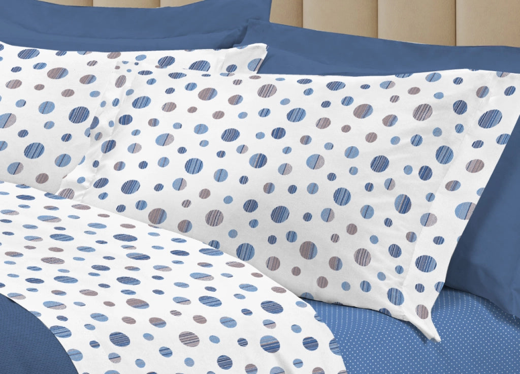 Completo Lenzuola Letto 100% Cotone Made Italy 3027 Disegno Dandy - Piazza E Mezza - Blu