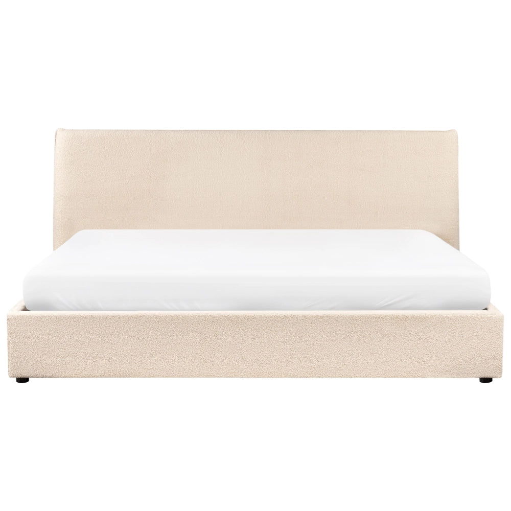 Letto matrimoniale in tessuto bouclé beige testata classica contenitore 180 x 200 cm Doghe in legno
