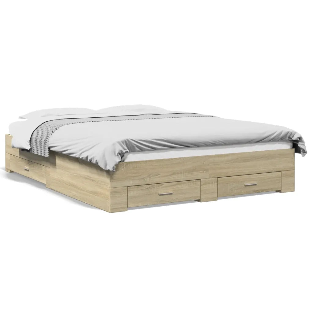 Letto matrimoniale | Letto per adulti | Giroletto Cassetti Rovere Sonoma 160x200 cm Legno Multistrato