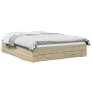 Letto matrimoniale | Letto per adulti | Giroletto Cassetti Rovere Sonoma 160x200 cm Legno Multistrato