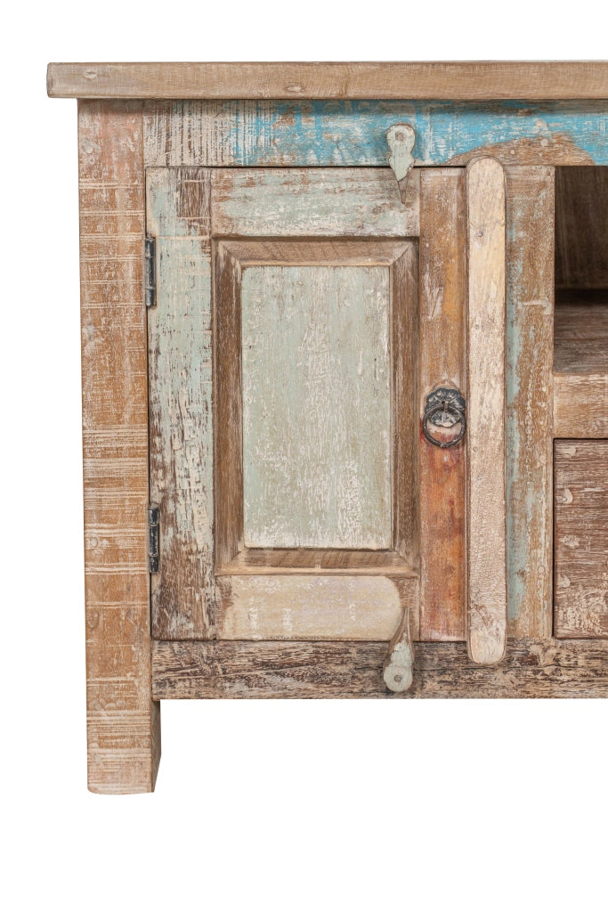 Biscottini Mobile credenzino porta TV in legno massiccio riciclato finitura anticata