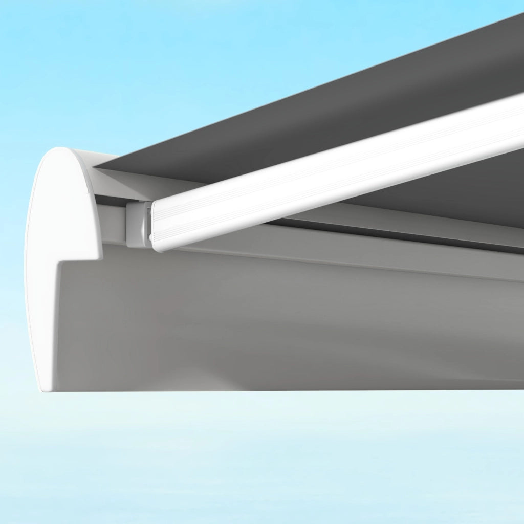 Tenda a braccio pieghevole lunghezza 3 m modello elettrico con manovella e telecomando protezione solare per balcone telaio alluminio grigio chiaro