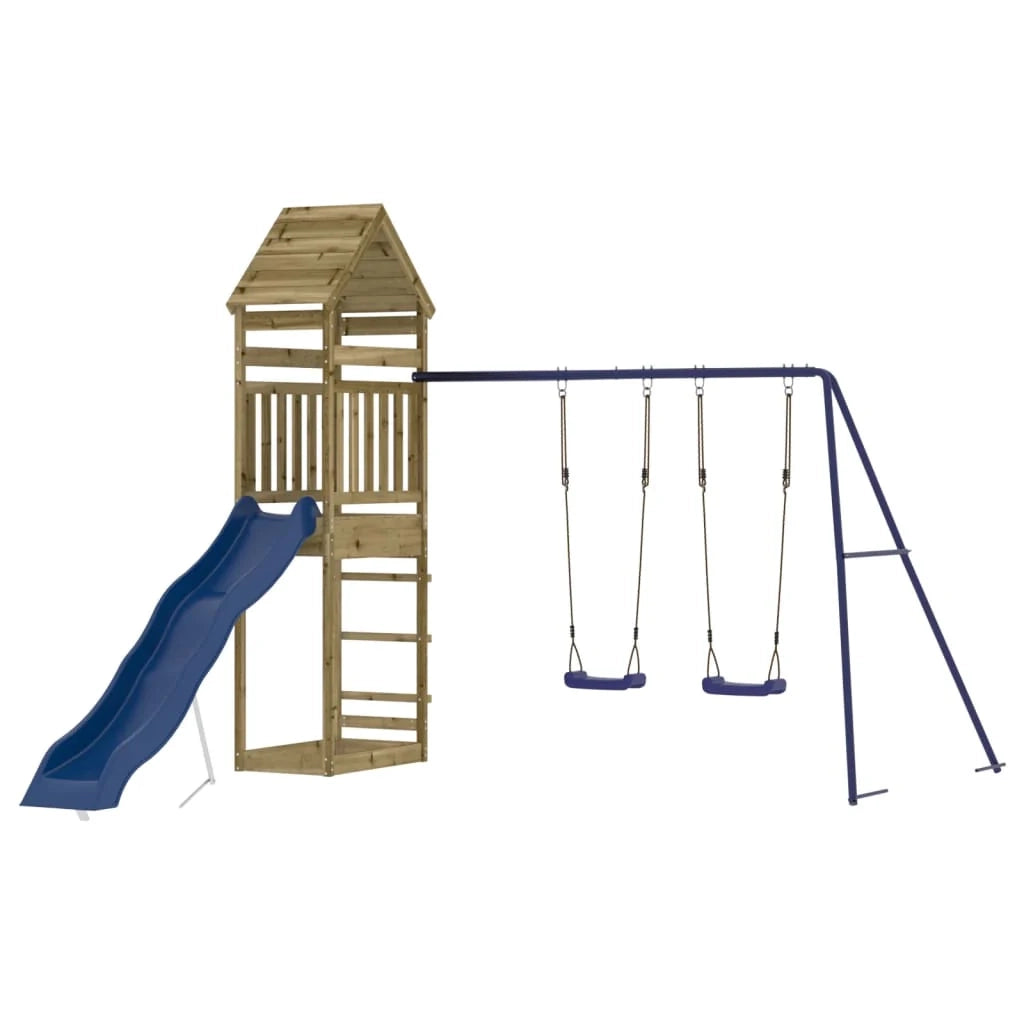 Altalene per parco giochi all'aperto scivolo altalene robuste giochi da giardino 315 x 373 x 264 cm legno di pino impregnato 02_0004941