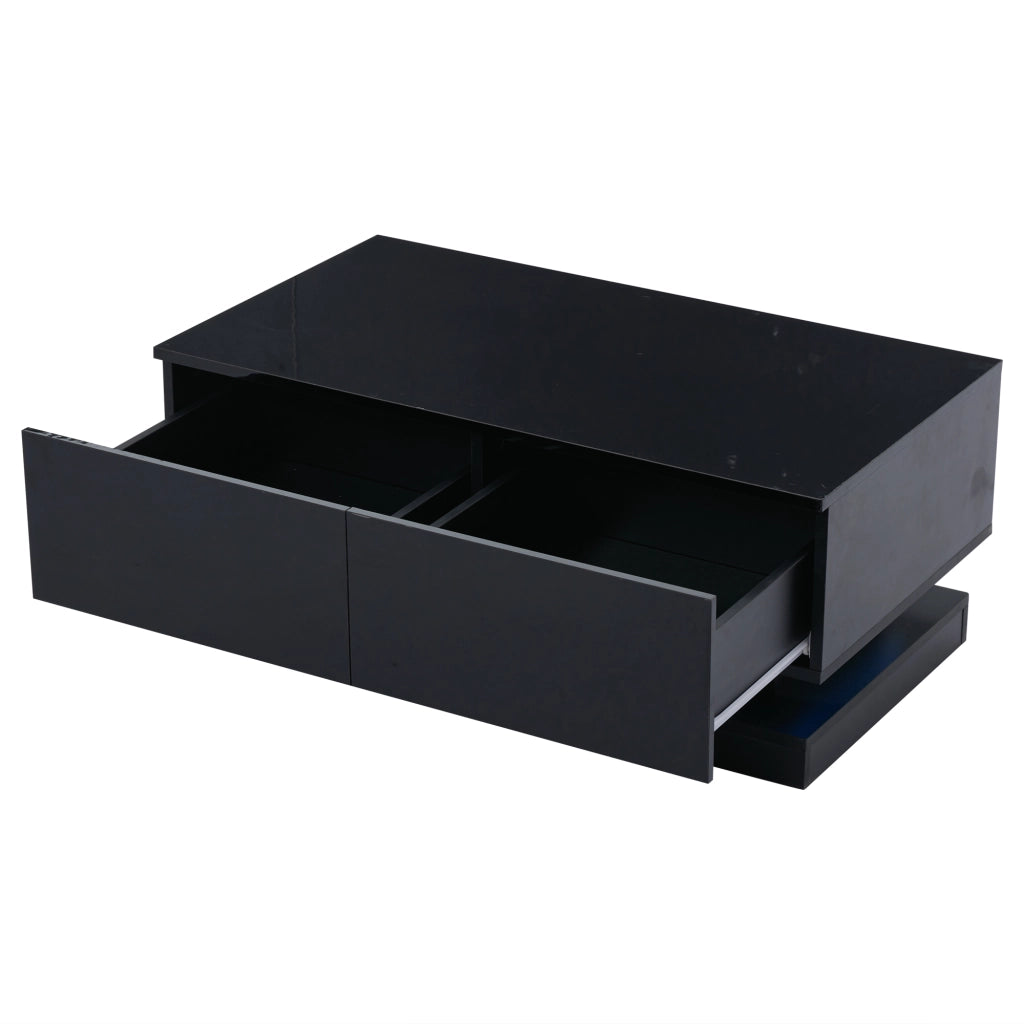 Tavolino da salotto con illuminazione LED - Zephmum- 90x50x38cm- Nero- 2 cassetti, controllo via app