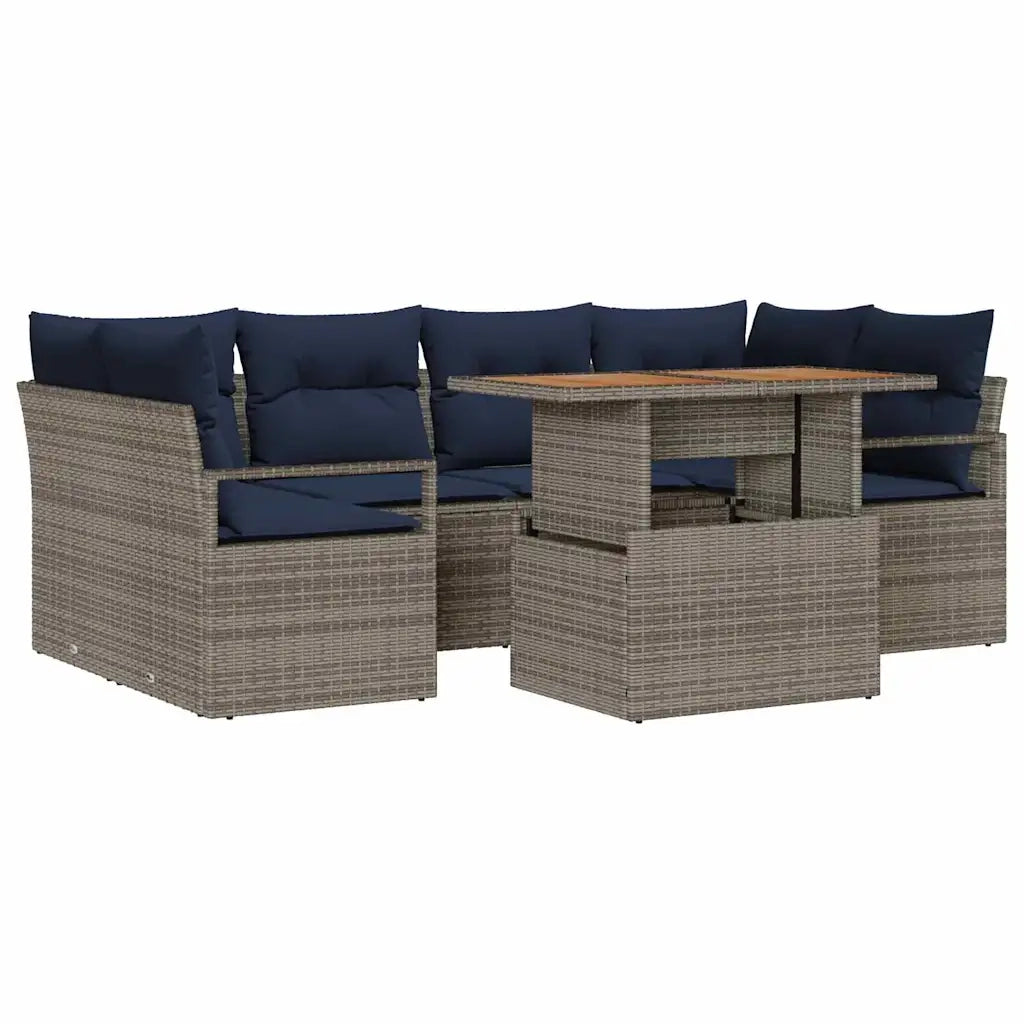 Set Divano da Giardino con cuscino 7 pcs grigio e blu navy 3349667