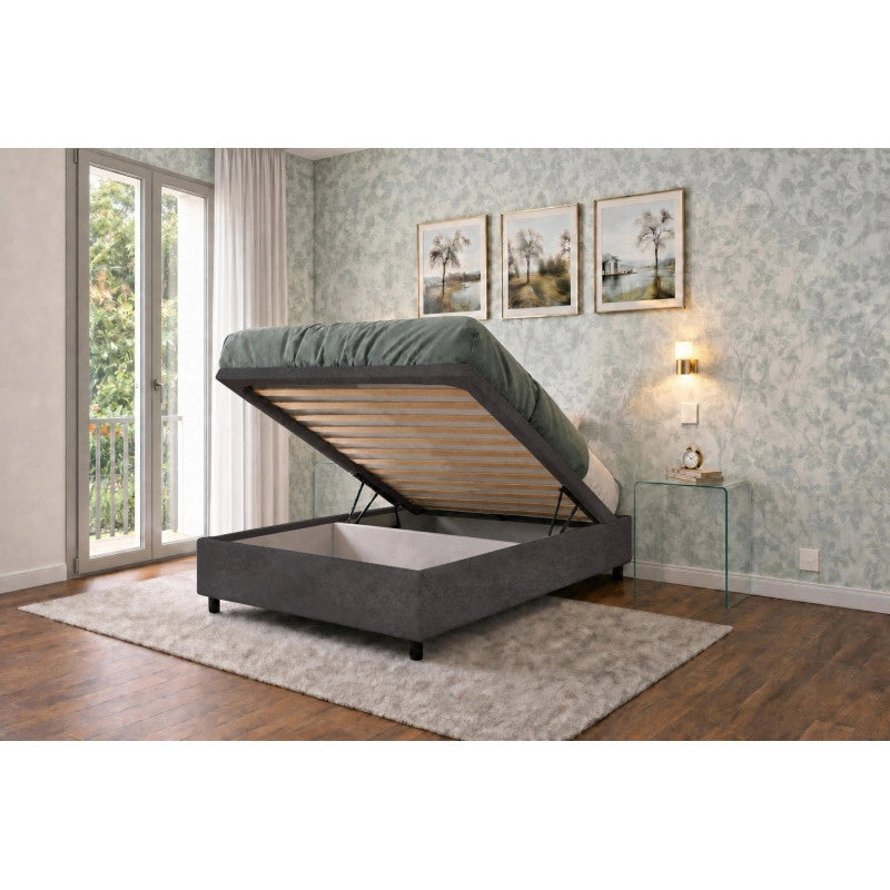 Letto imbottito Singolo 80x200 cm BoxMax - Contenitore,Microfibra,Grigio