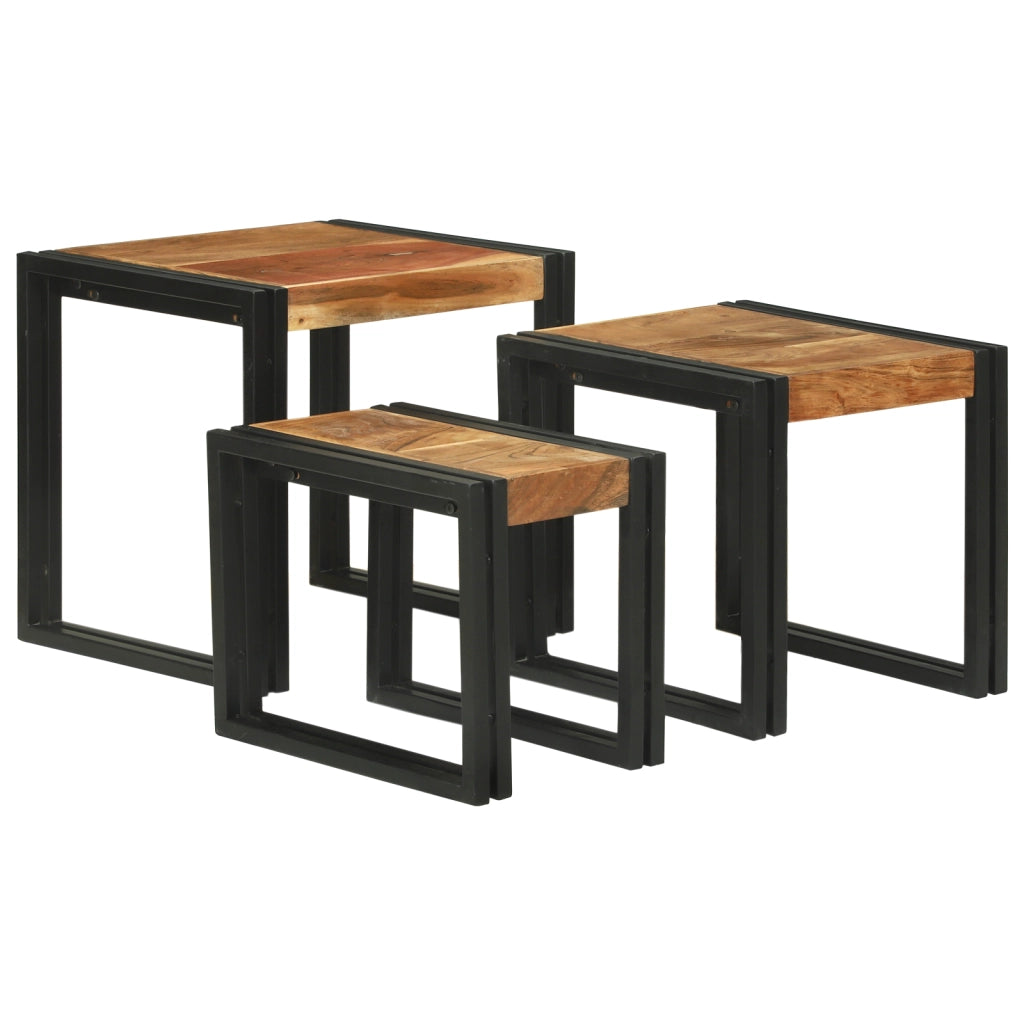 Tavoli da annidamento 3 pcs in legno massello di acacia