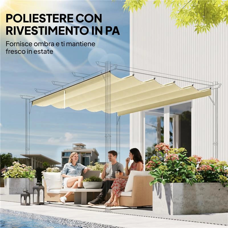 TETTO PER GAZEBO PERGOLA CON 10 FORI DI DRENAGGIO IN POLIESTERE, 250X255 CM, PER PERGOLA 3X3M, CREMA