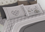 Completo Lenzuola Flanella Pensieri Delicati 100% Cotone Disegno Chalet - Singolo - Beige