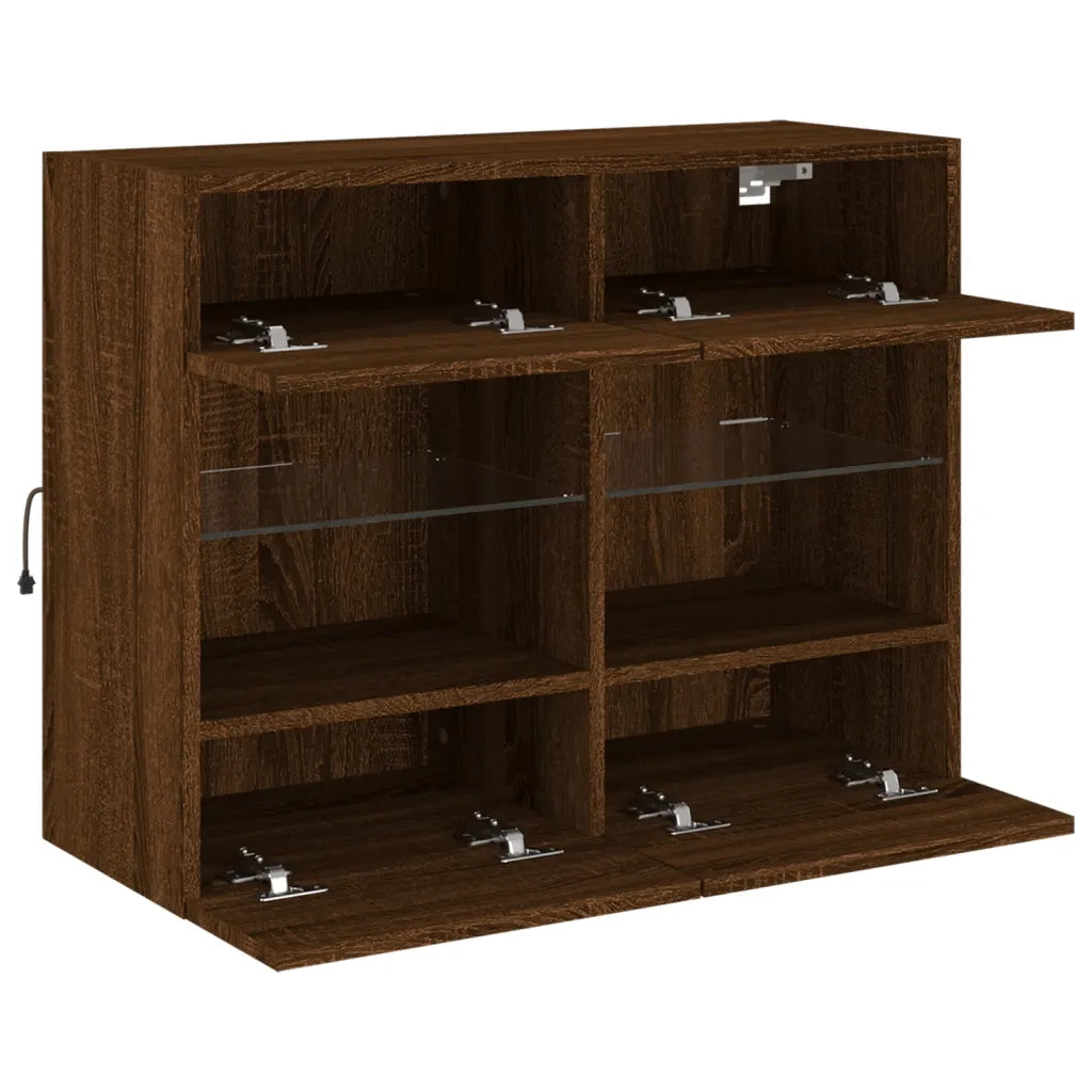 Mobile TV a Parete con Luci LED Rovere Marrone 78,5x30x60,5 cm 837105