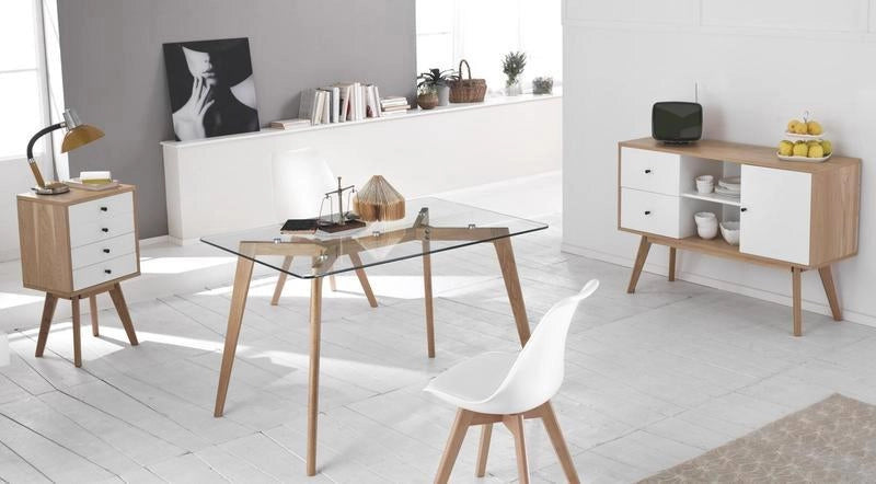 Set 4 Sedie 52x48,5x82 cm in Similpelle e Legno di Faggio Tommy Bianche
