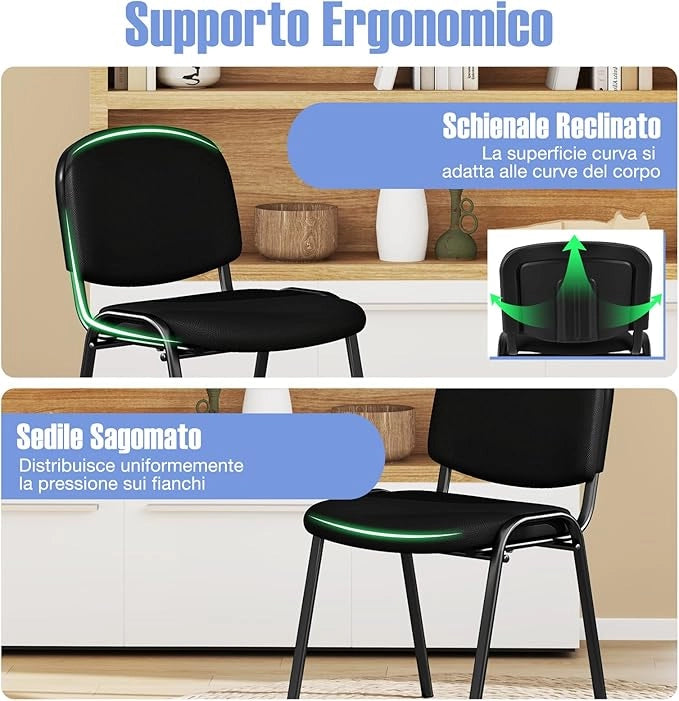Set di 5 Sedie per Sala d'Attesa, Sedia Ospite Impilabile per Studio Ufficio, per Sala Conferenze, Sala d'Attesa, Portata 150 kg