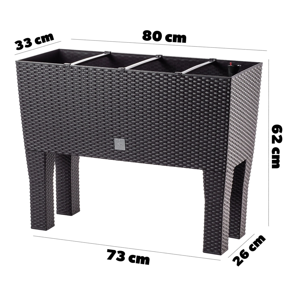Vaso da giardino KADAX con fioriera interna su gambe, marrone, 80 cm
