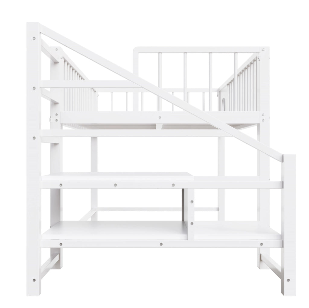 Letto a soppalco basso 90x200 cm con scala contenitore in metallo bianco