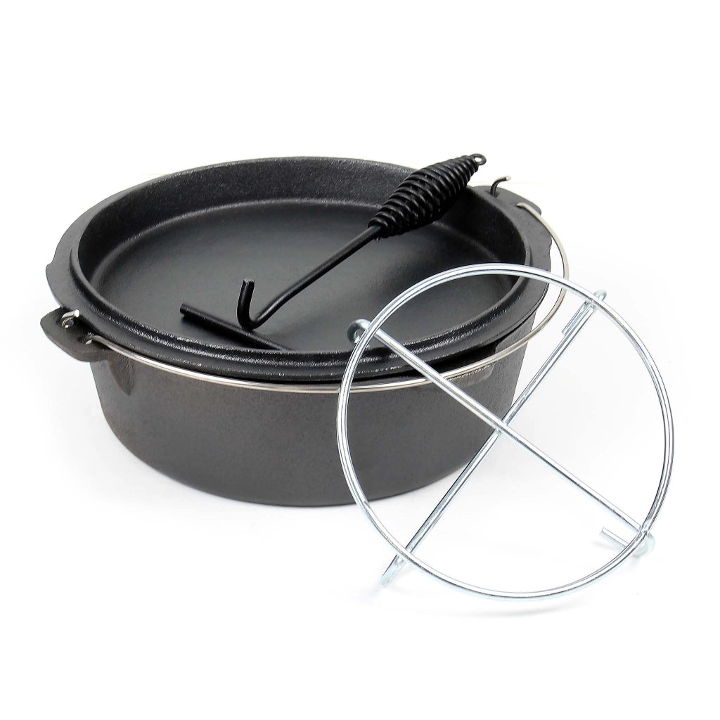 Dutch Oven Forno Olandese con Pentola in ghisa 8l sottopentola e solleva coperchio per fuoco campeggio