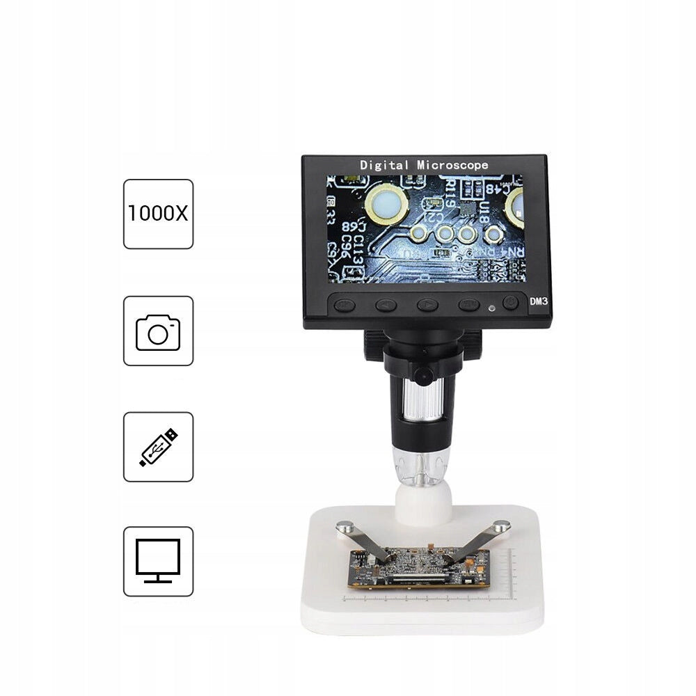 Microscopio Digitale DM4-Z01B019 – Schermo LCD 4,3" | Ingrandimento 50X-1000X, 8 LED Regolabili