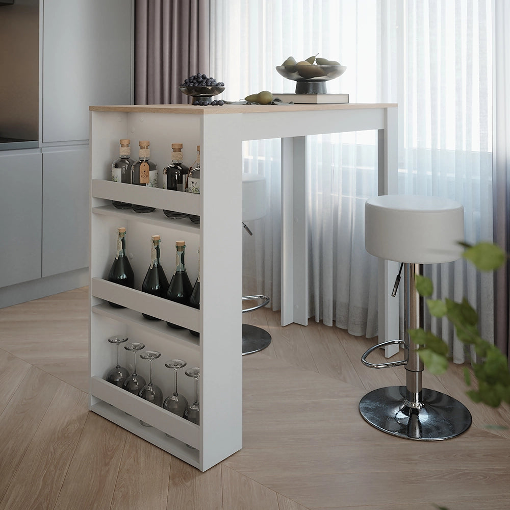 Vicco tavolo bar con sgabelli Bianco/Sonoma 57 x 117 cm con 2 sgabelli da bar