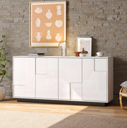 Credenza 160x37x75.5 cm con 4 ante geometriche lucide e push to open in truciolare bianco e nero
