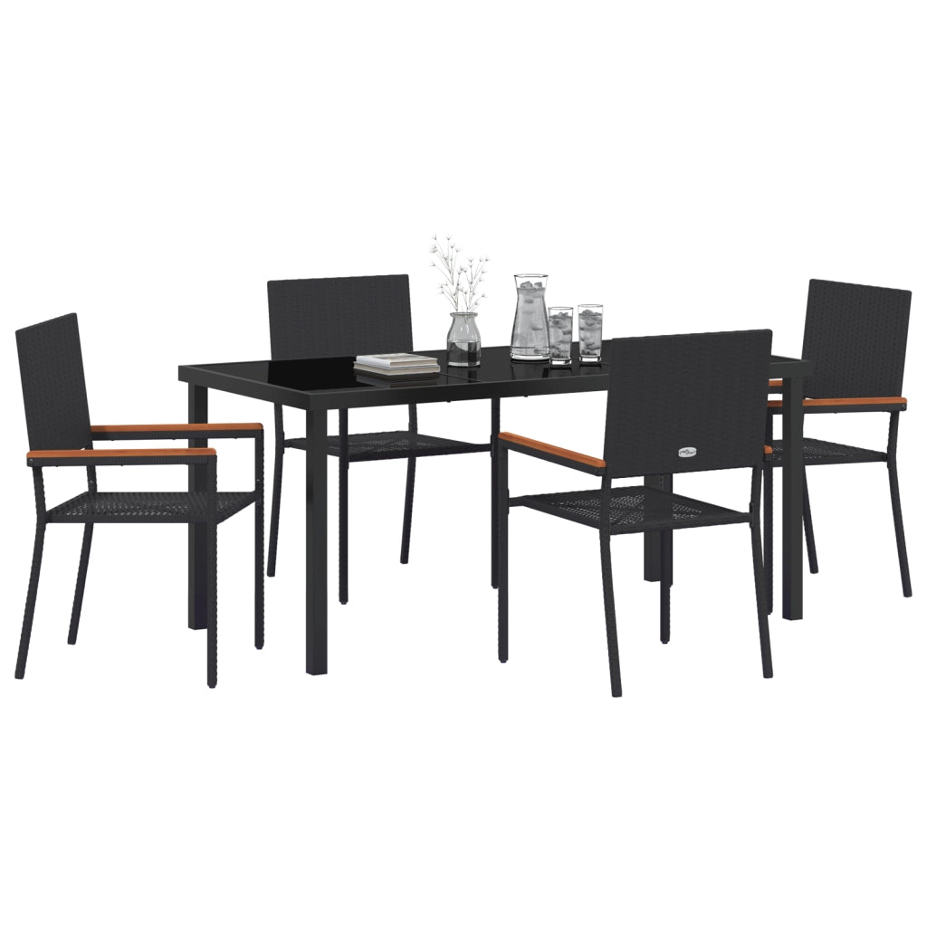 Set da Pranzo da Giardino 5 Pezzi Nero Rattan Sintetico